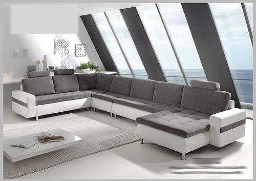 Grand canapé d'angle contemporain bicolor