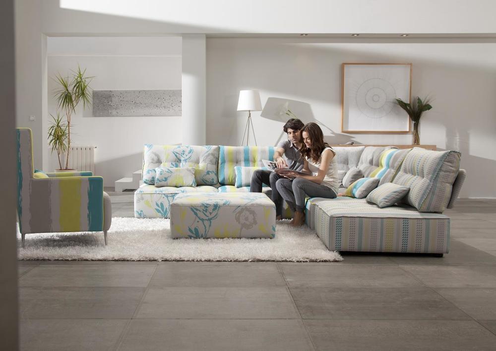 Canapé d'angle modulable teintes estivales  3