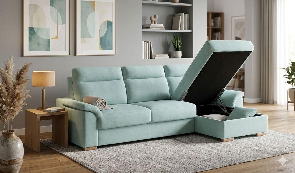 Canapé convertible avec chaise longue coffre couchage 140 2