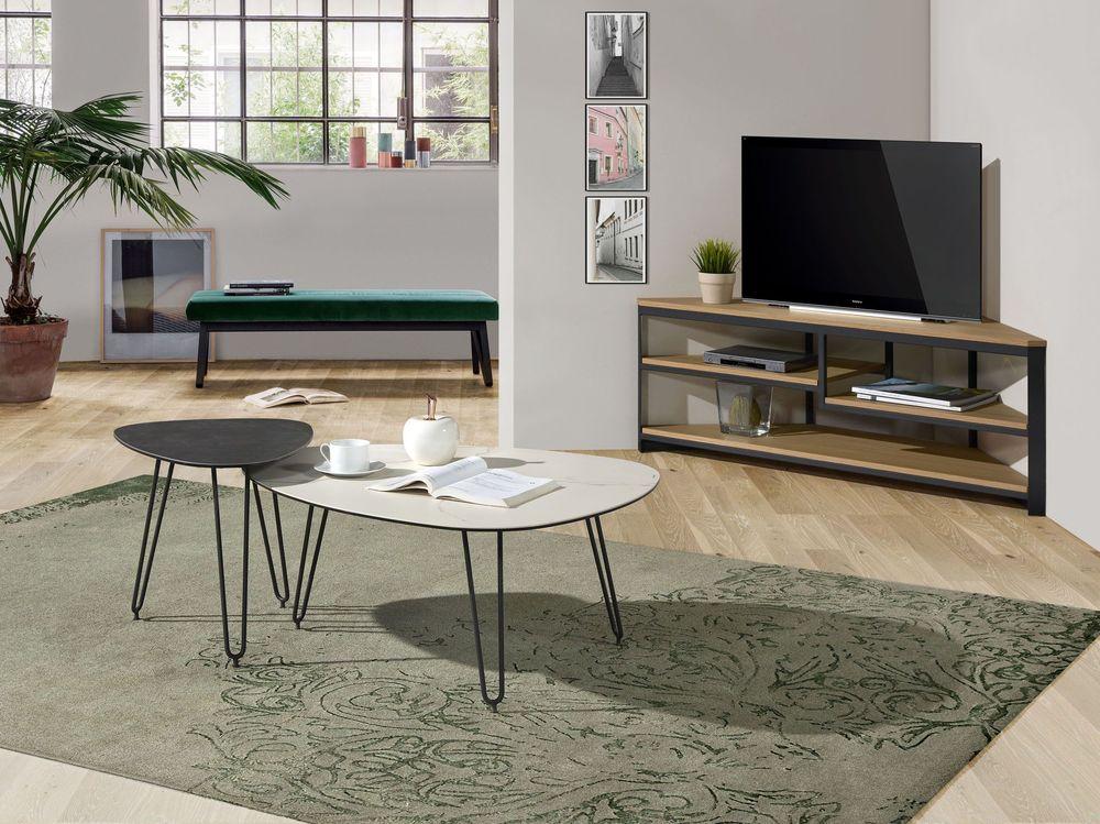 Table basse contemporaine plateau céramique et pieds épingles métal 2