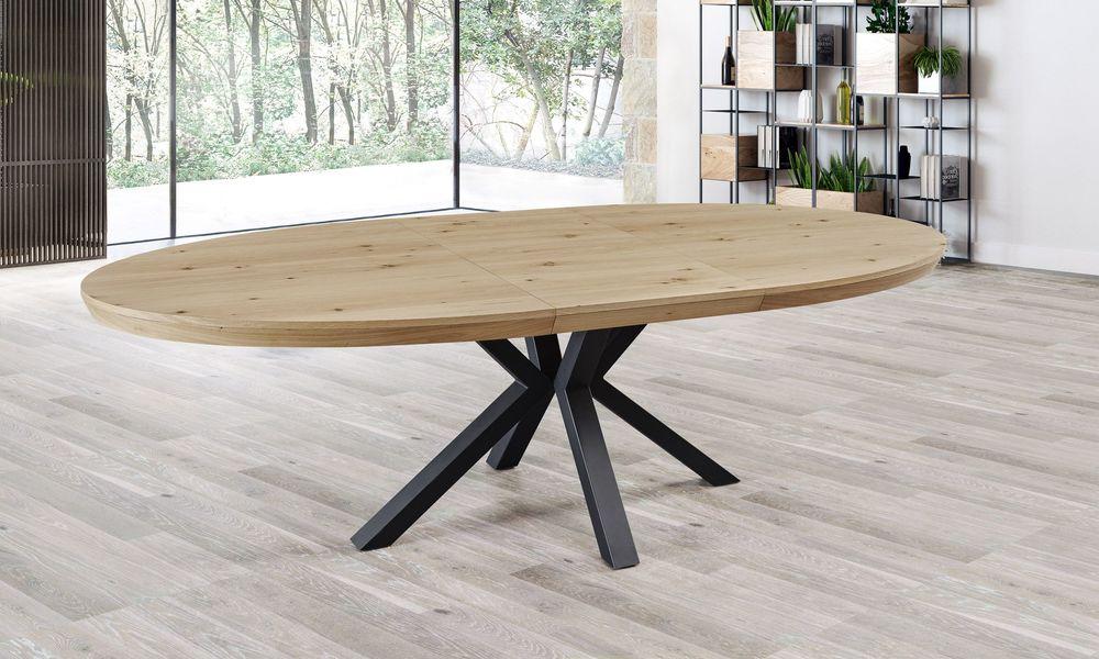Table extensible design ovale en bois et pied métal en croix 2
