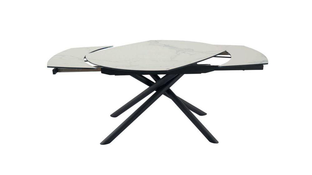 Table avec allonges plateau céramique blanc marbré 2