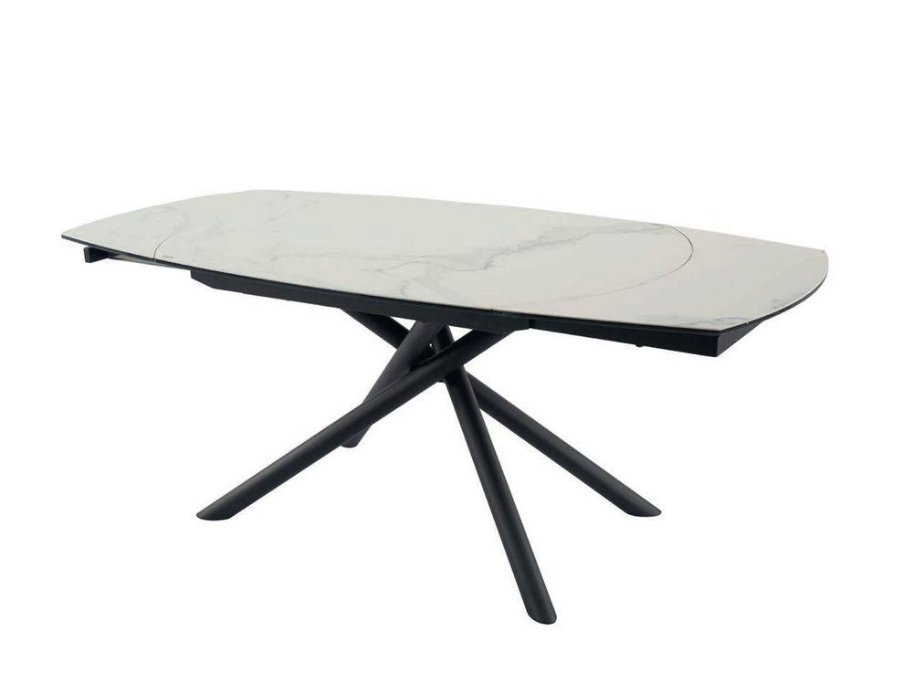 Table avec allonges plateau céramique blanc marbré 3
