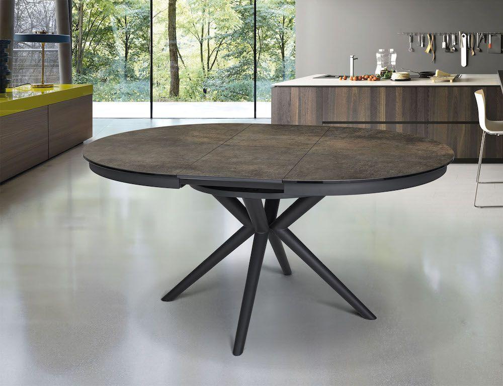 Table ronde plateau céramique avec 1 allonge 2