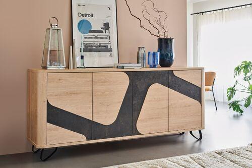 Enfilade 4 portes au design unique et au rangement astucieux