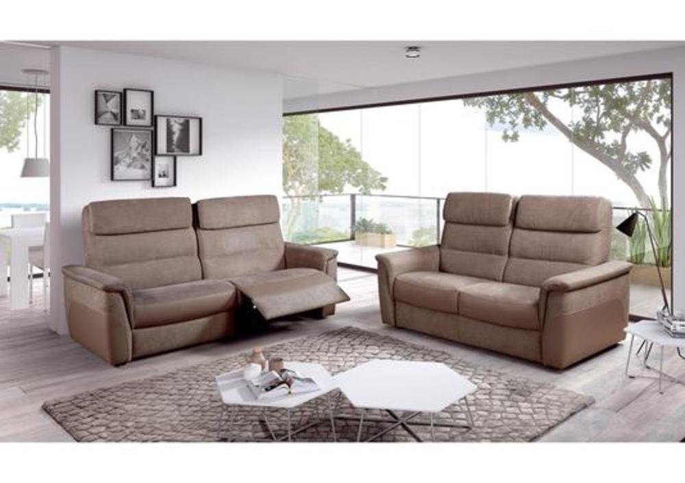 Canapé 2 places bicolore en microfibre marron