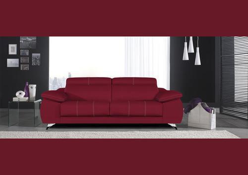 Canapé 3 places fixe tissu rouge pieds chromés