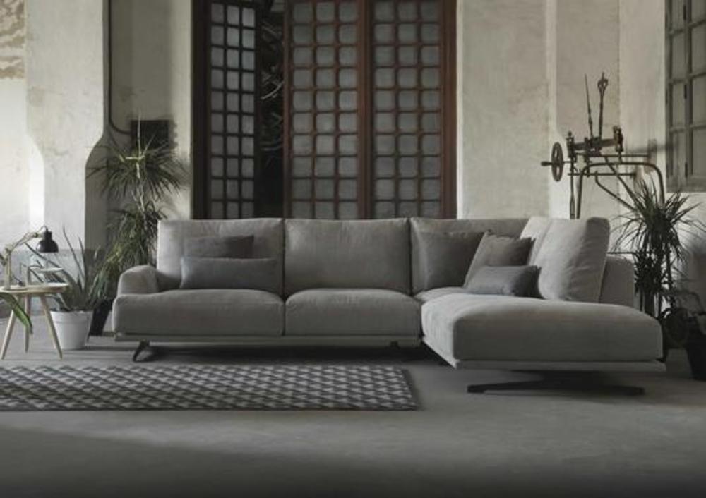 Canapé d'angle modulable gris pieds apparents