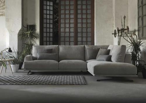 Canapé d'angle modulable gris pieds apparents