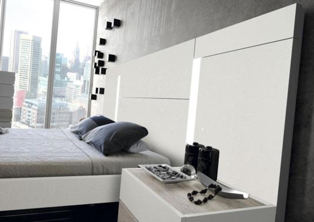 Chambre à coucher moderne lit, tête de lit, chevets et colonne finition de base blanche et rustique 2