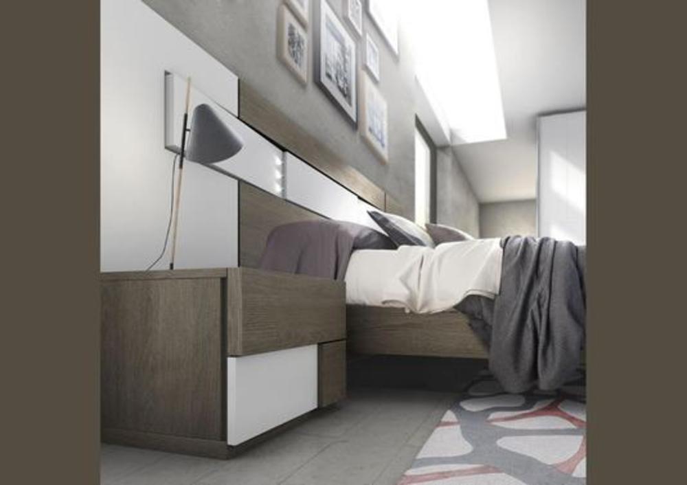 Composition de chambre moderne lit, chevets et armoire 2