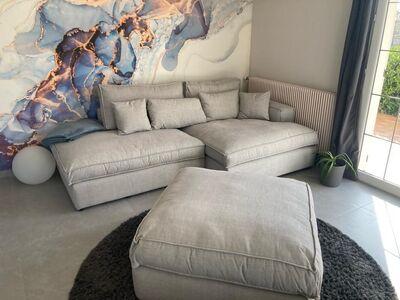 Canapé d'angle avec méridienne en tissu