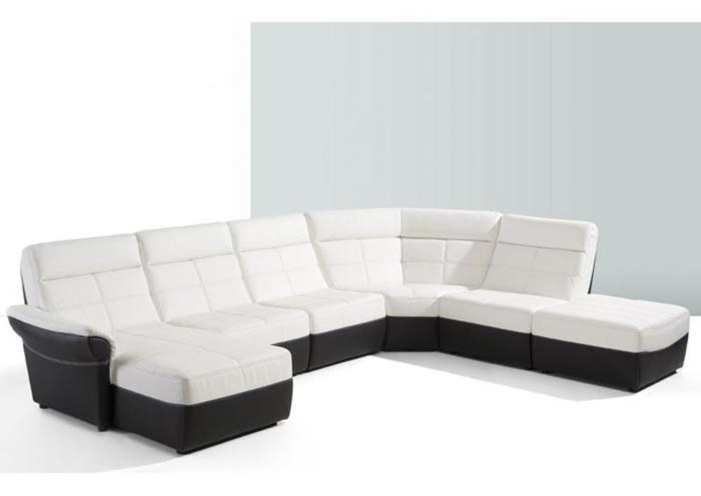 Canapé d'angle contemporain fixe, cuir, tissu ou microfibre