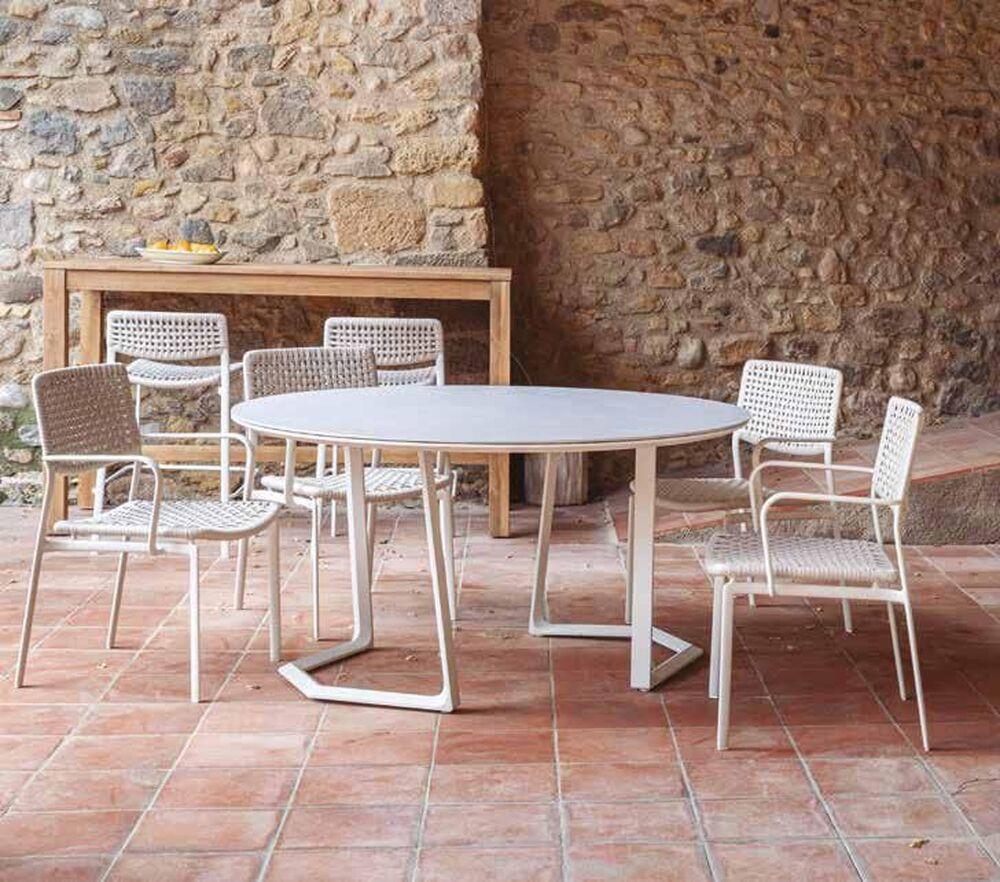 Table d'extérieur ronde pied design plateau céramique  1