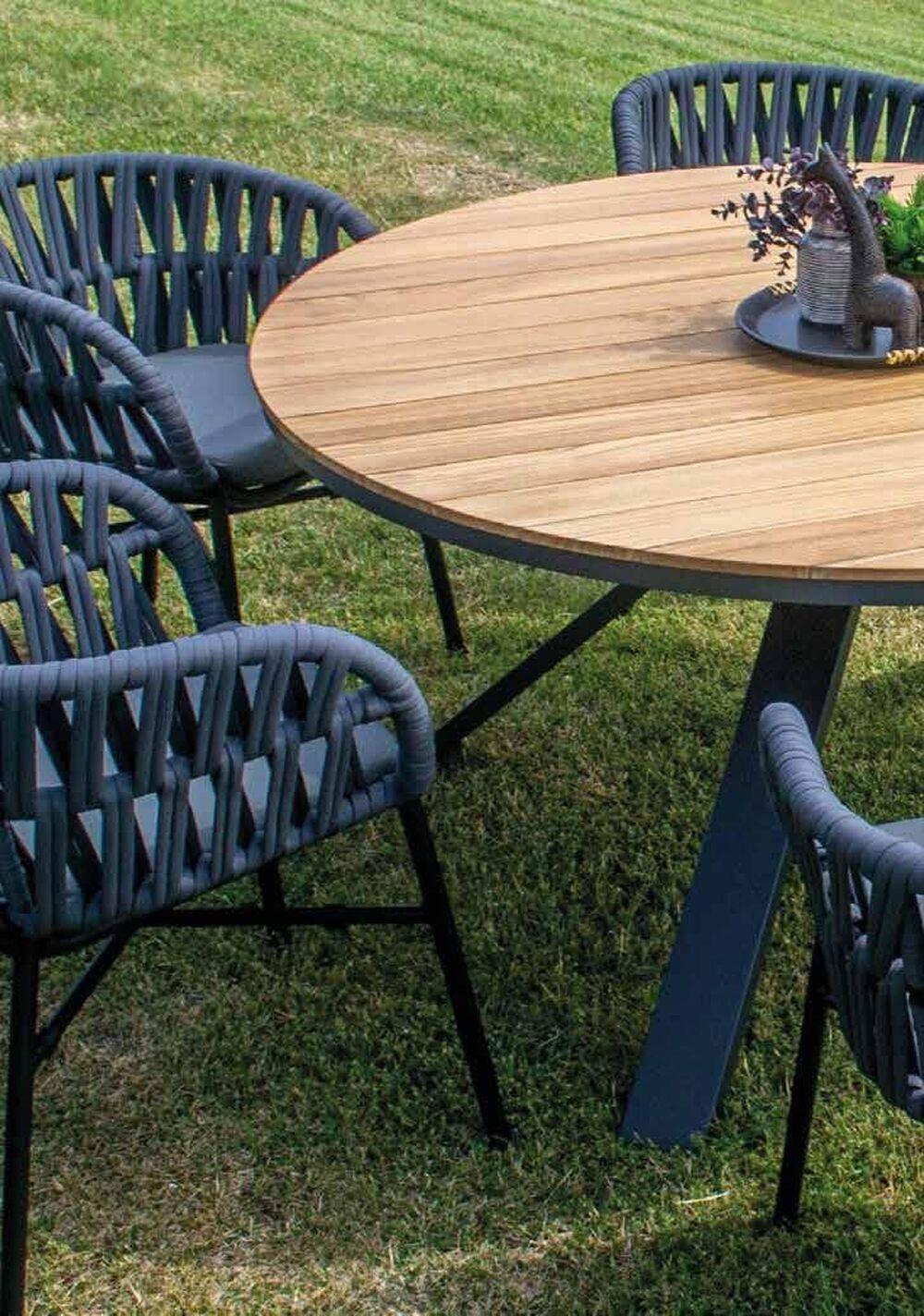 Table de jardin ronde en teck avec pieds croix 2
