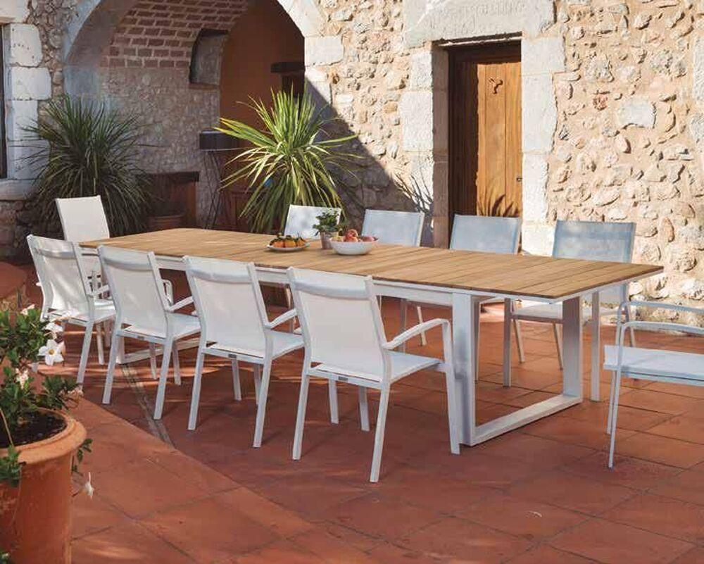 Table de jardin extensible avec plateau céramique ou teck 2