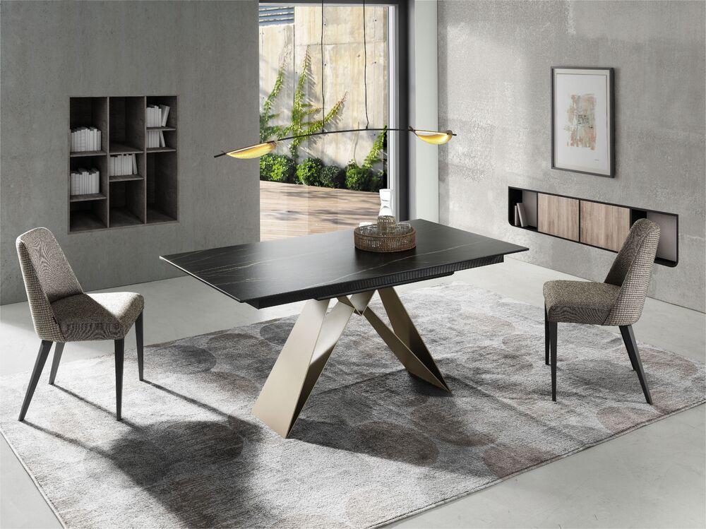 Table de salle à manger extensible pied scultpural plateau bois, céramique ou verre 2