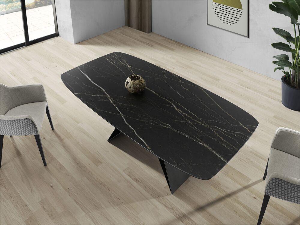 Table de repas design forme tonneau plateau céramique 3