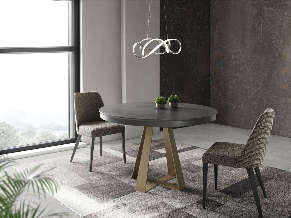 Table ronde extensible plateau céramique pied métal croisé 2