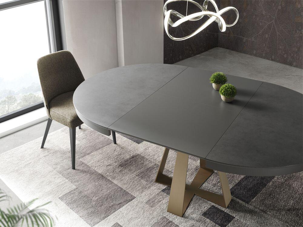 Table ronde extensible plateau céramique pied métal croisé 3