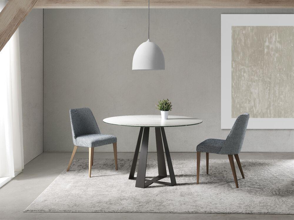 Table ronde plateau bois ou céramique avec élégant pied métal 2