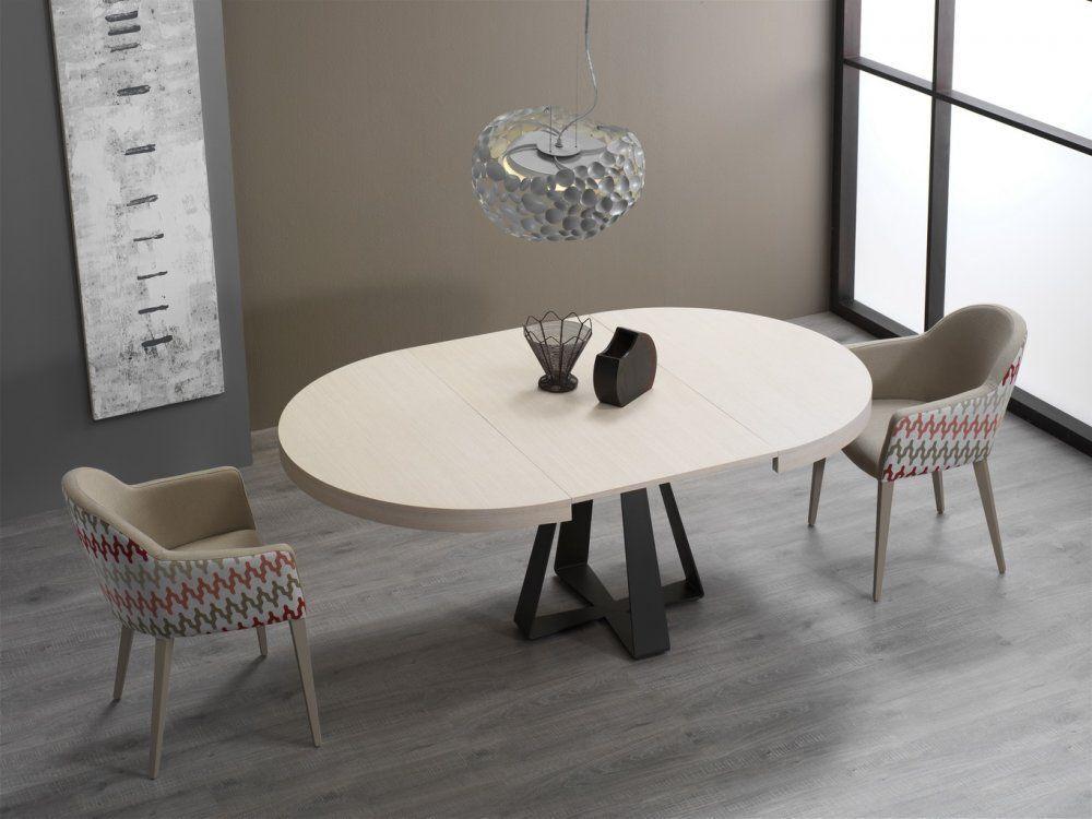 Table ronde extensible style indus plateau bois et pied métal 2