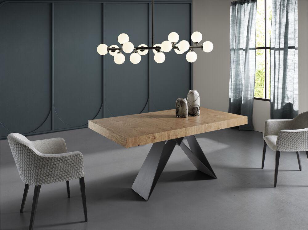 Table de salle à manger avec élégant plateau bois et pied métal graphique 