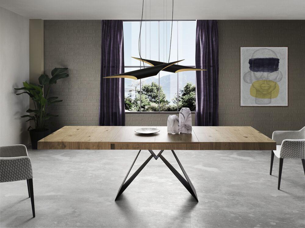 Table de salle à manger avec élégant plateau bois et pied métal graphique  2