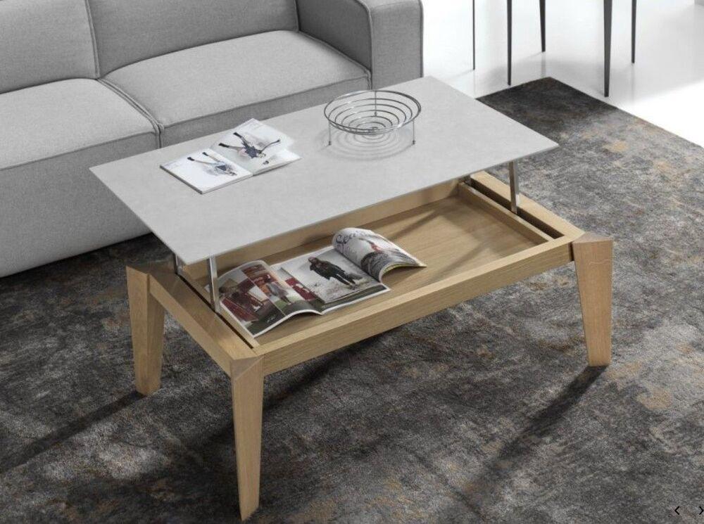 Table basse relevable design minimaliste plateau bois, verre ou céramique 2