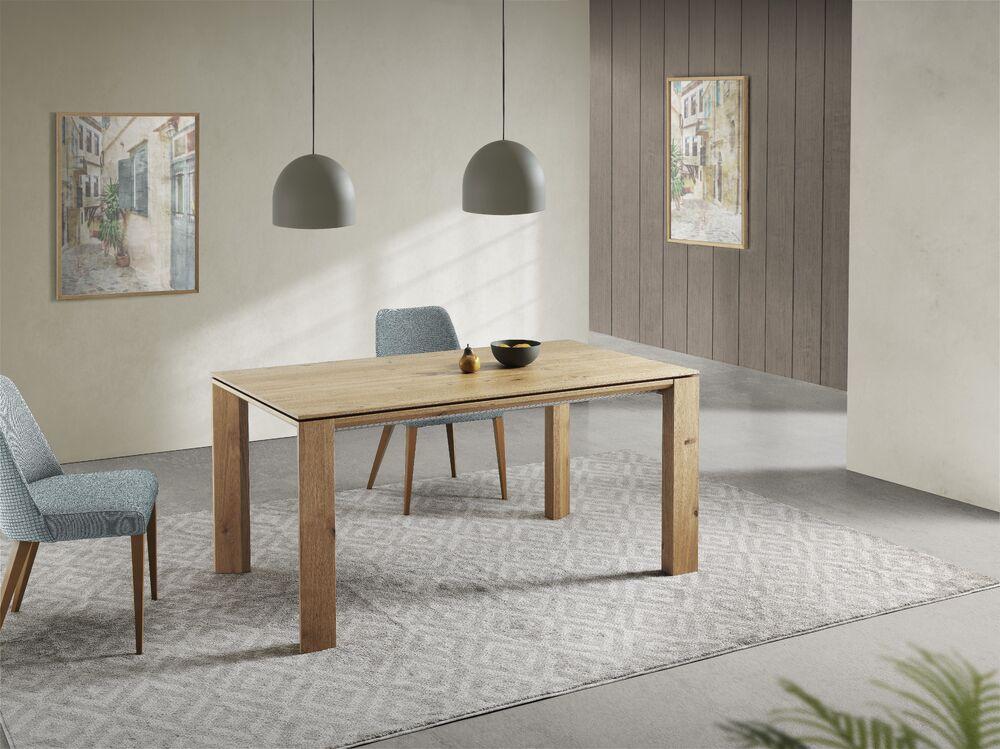 Table de salle à manger avec allonge plateau bois, verre, céramique 2