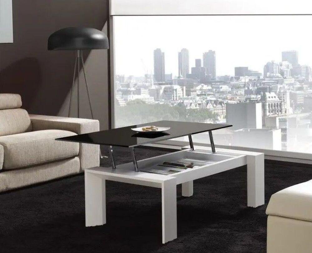 Table basse relevable design plateau bois, verre ou céramique 4