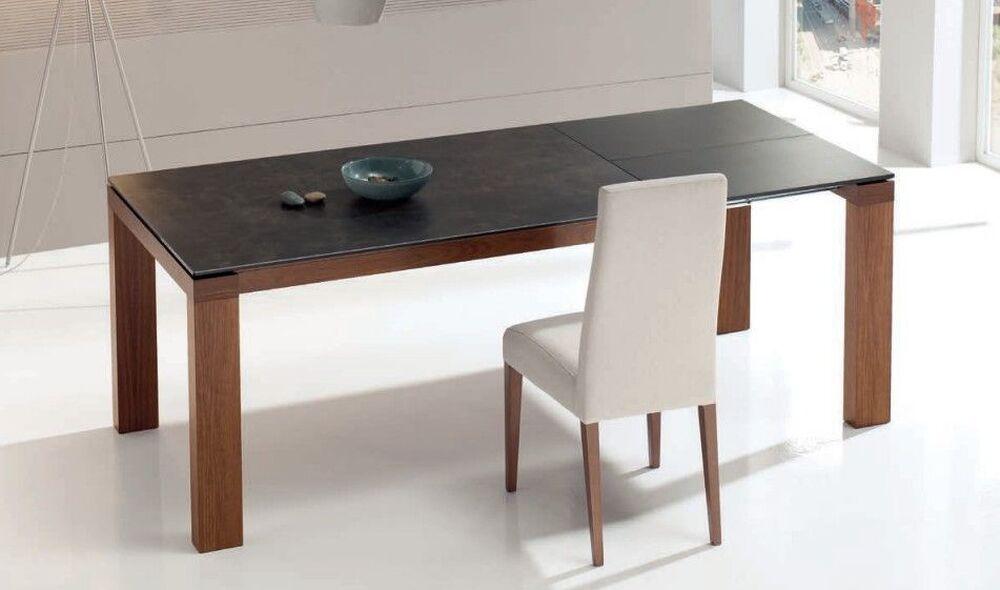 Table de repas moderne extensible plateau bois, verre ou céramique 4