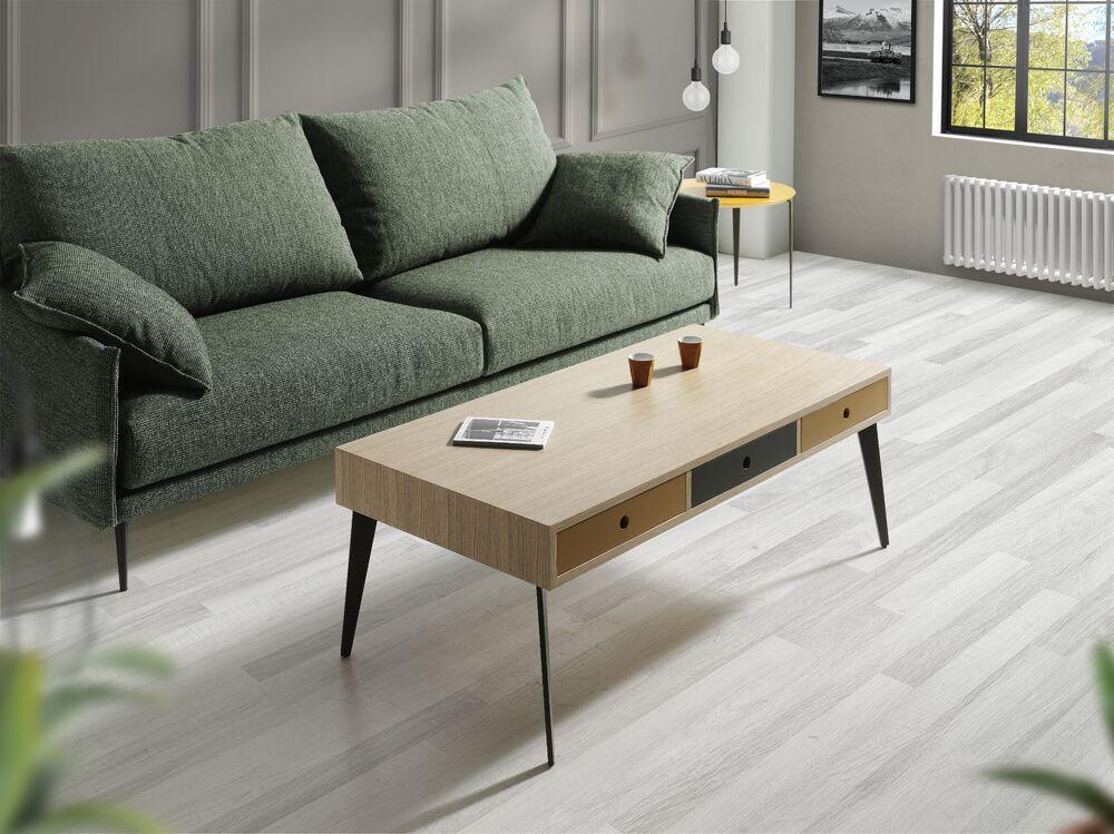 Table basse 3 tiroirs pieds métal fins 2