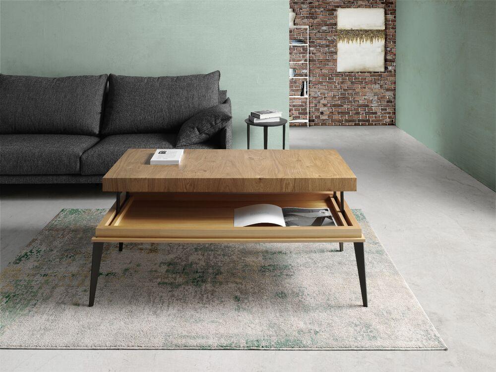 Grande table basse relevable plateau bois pied métal 2