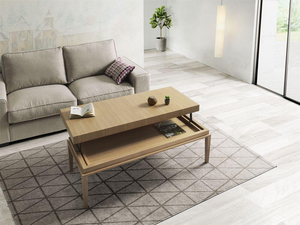 Grande table basse relevable plateau bois pied métal 4