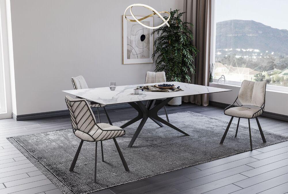 Table carrée en céramique avec pied croix central 2