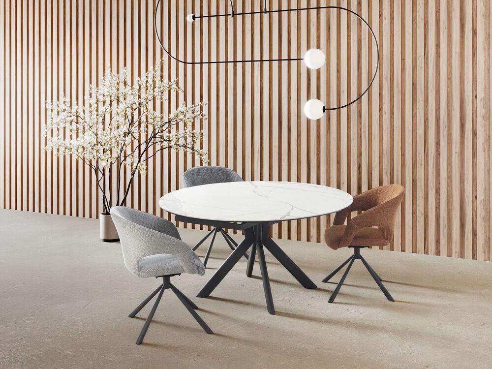 Table ronde avec allonges plateau en céramique 