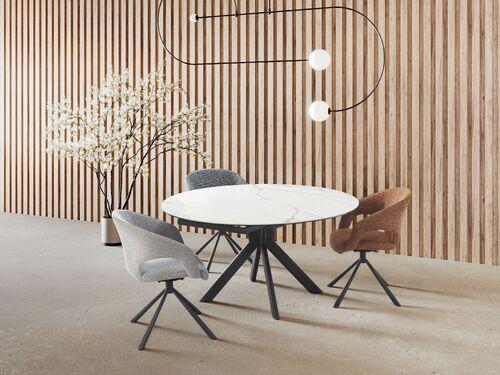 Table ronde avec allonges plateau en céramique 