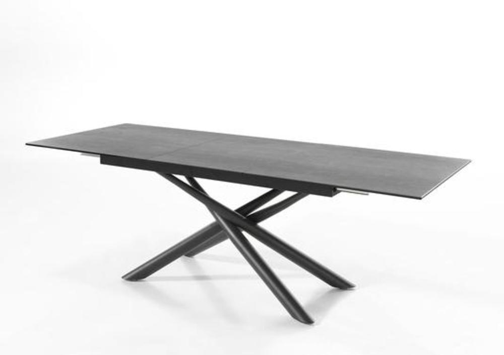 Table de séjour moderne en céramique avec pied entrecroisé métal noir 2