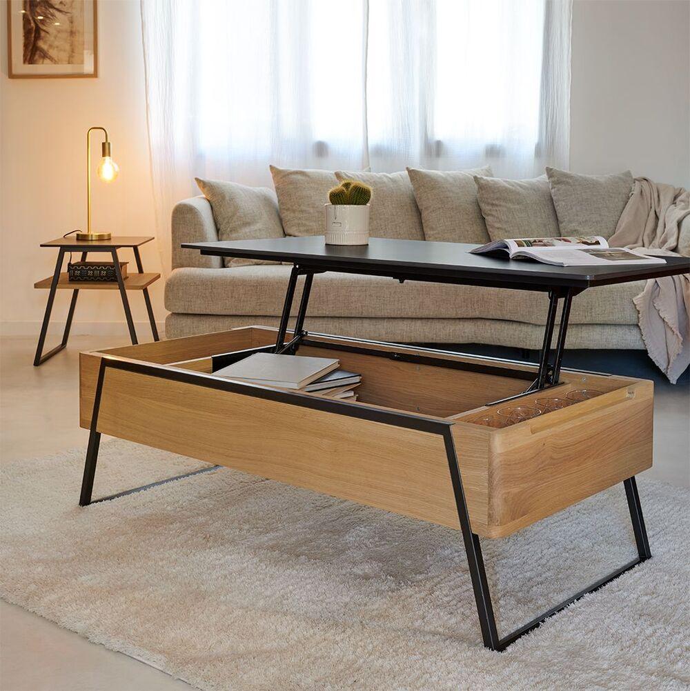 Table relevable design bois et céramique 2