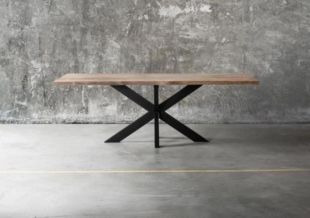 Table rectangulaire pied en croix et plateau teck recyclé 2