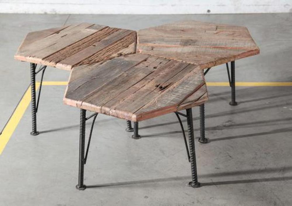 Set de 3 tables basses indus en bois recyclé  2