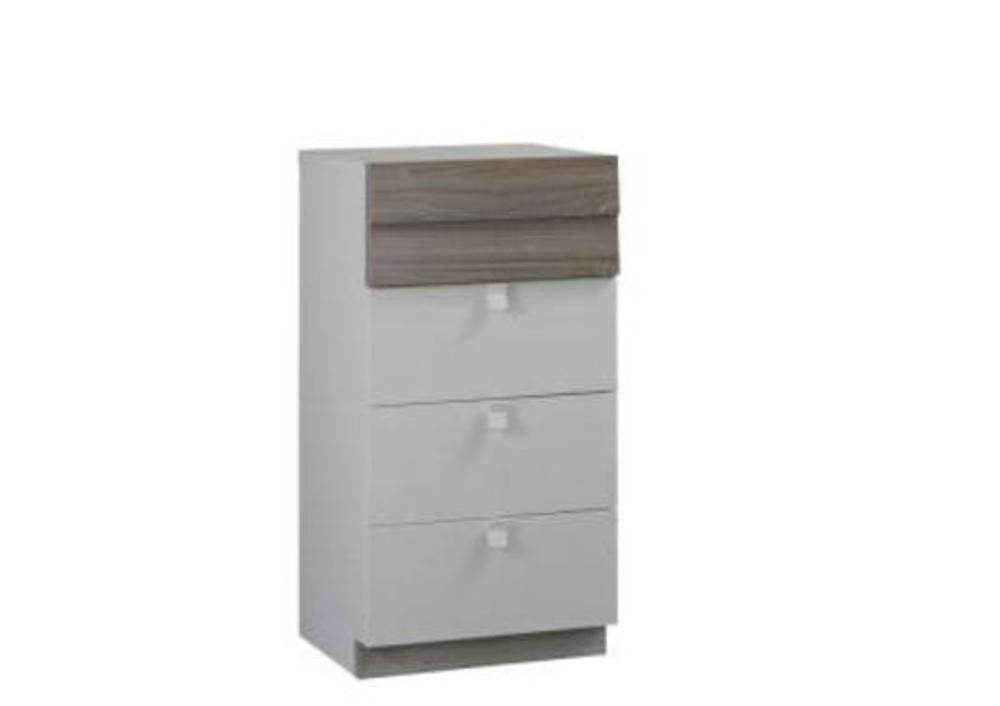 Chiffonnier 4 tiroirs moderne en frêne ou orme et laque blanche 2