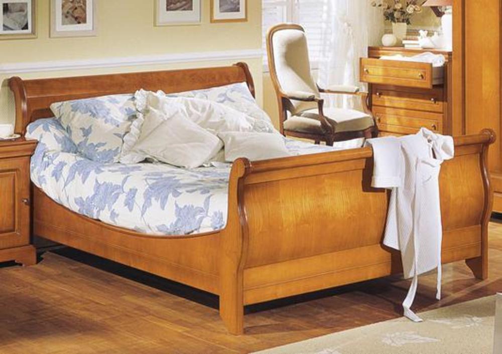 Magnifique lit double de style Louis Philippe en placage merisier  2