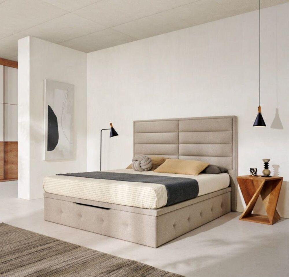 Lit coffre en tissu aspect capitonné 2