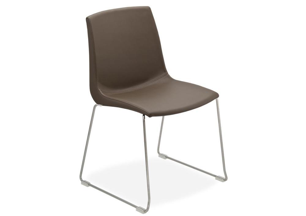 Chaise moderne pieds métal assise pvc marron