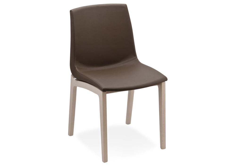 Chaise moderne assise pvc marron et pieds bois