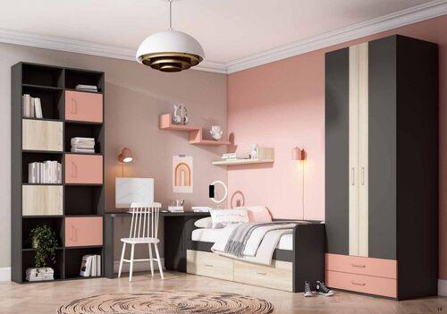 Armoire 2 portes bicolore 2 tiroirs coloris au choix