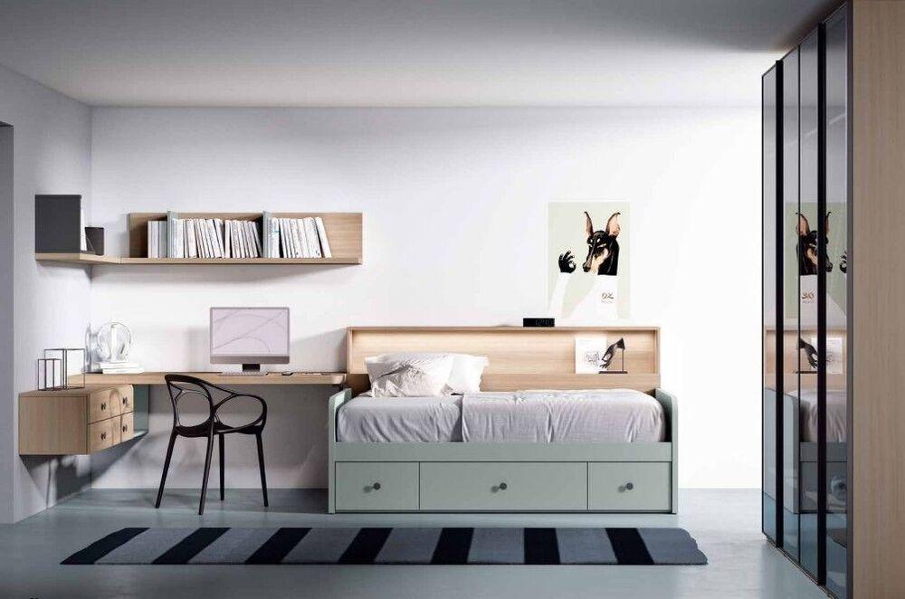 Lit couchage 90 x 190 ou 90 x 200 cm avec rangement 3 tiroirs et tête de lit 