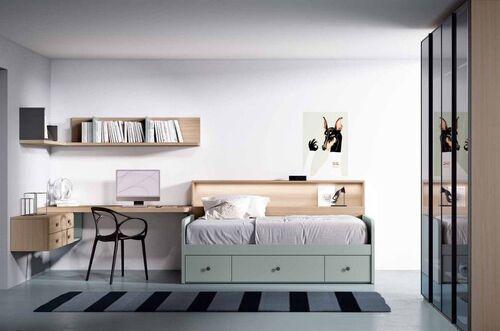 Lit couchage 90 x 190 ou 90 x 200 cm avec rangement 3 tiroirs et tête de lit 